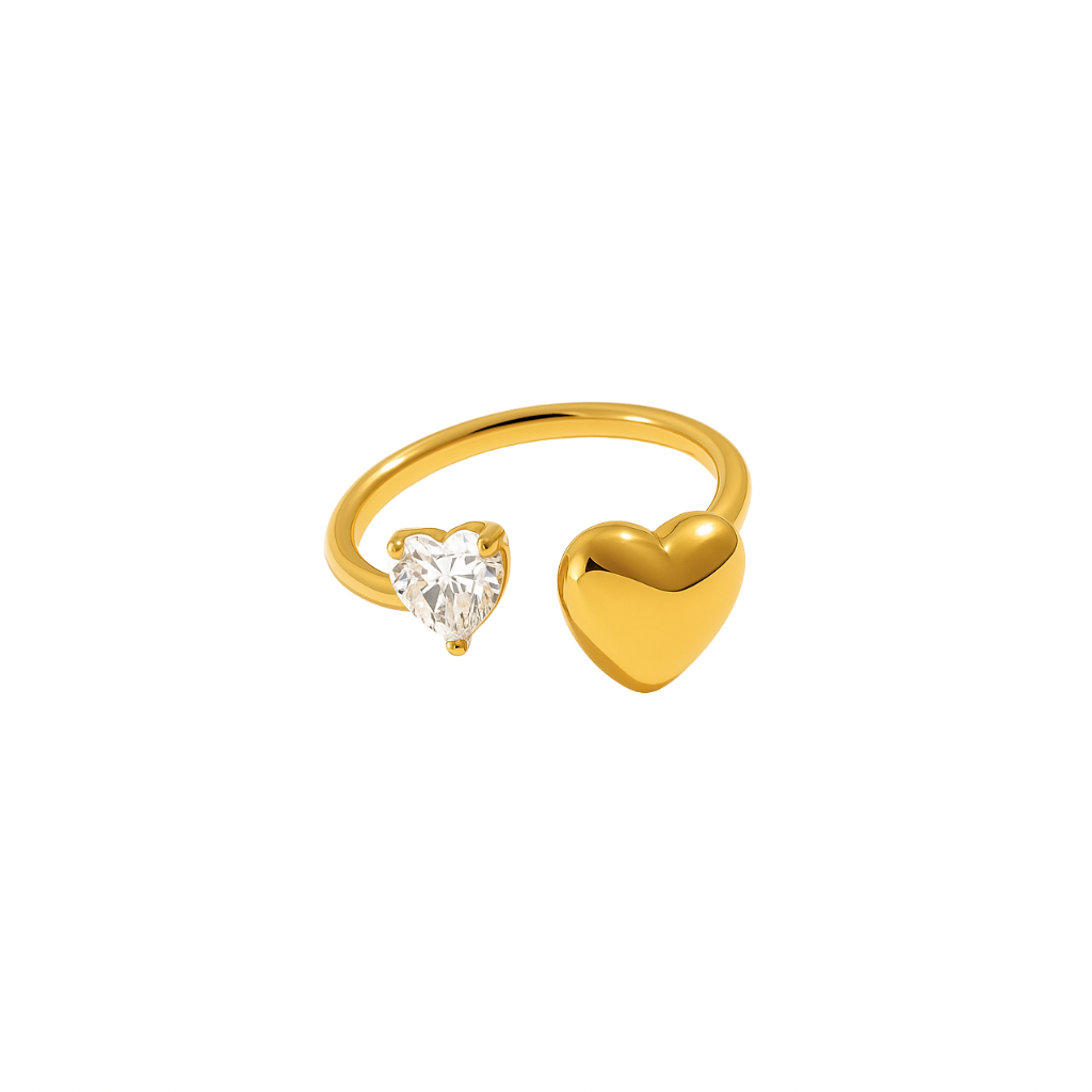 Wasserfester goldener ästhetischer doppel herz ring 18k vergoldet 