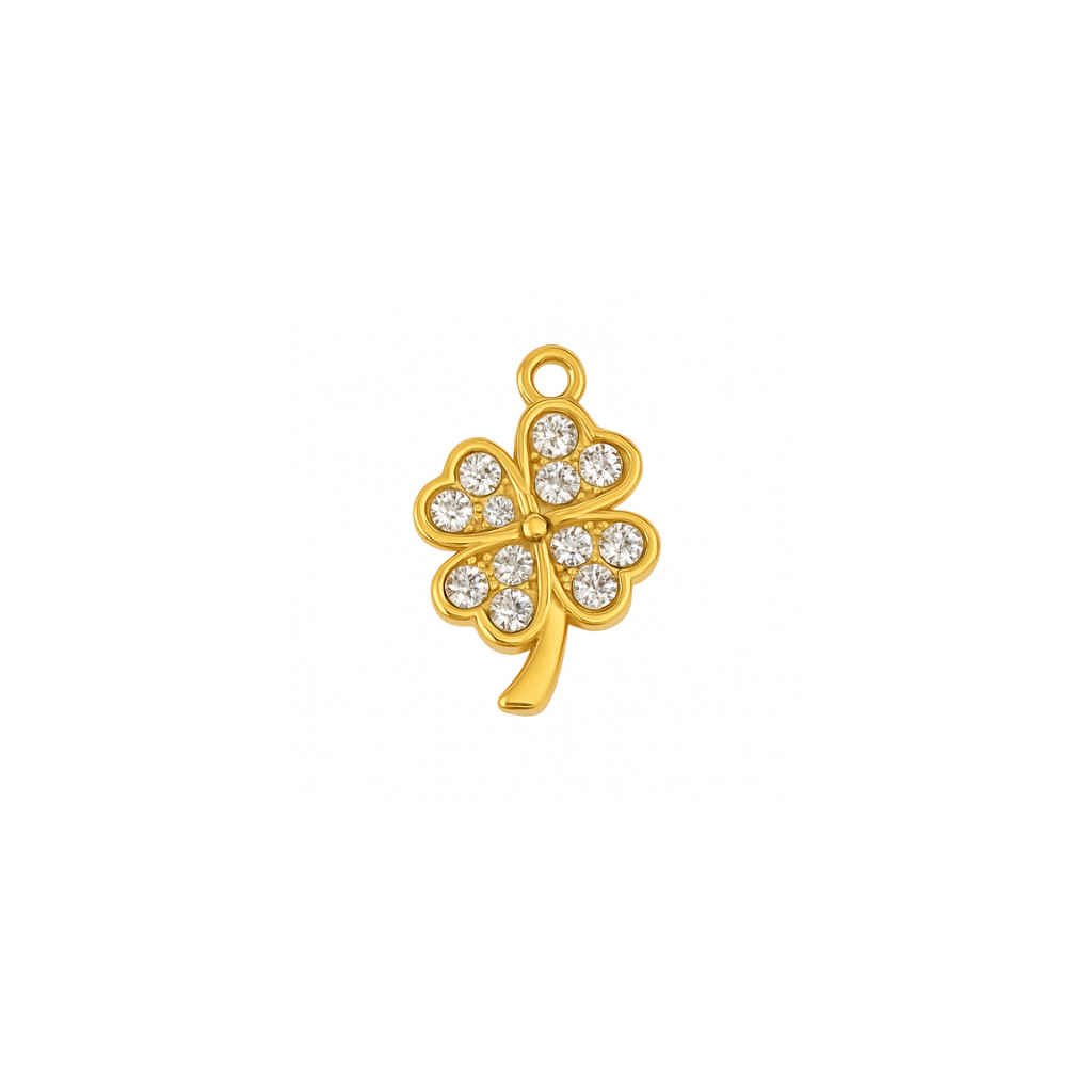 Kleeblatt mit steinchen Charm Anhänger 