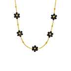 Goldene Halskette mit kleinen schwarzen Blumenanhängern