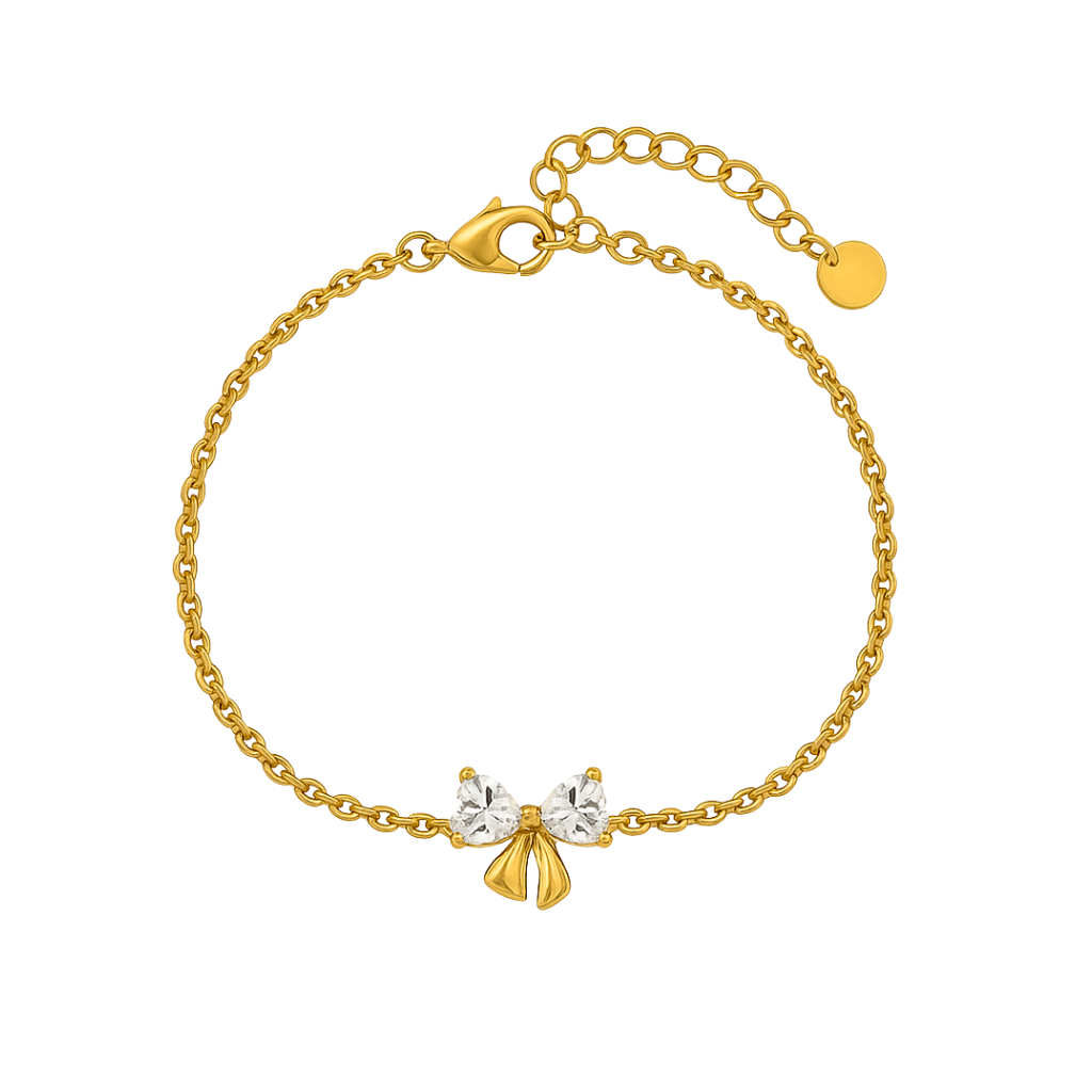 Zirkonia Armband mit goldenem schleifenanhänger