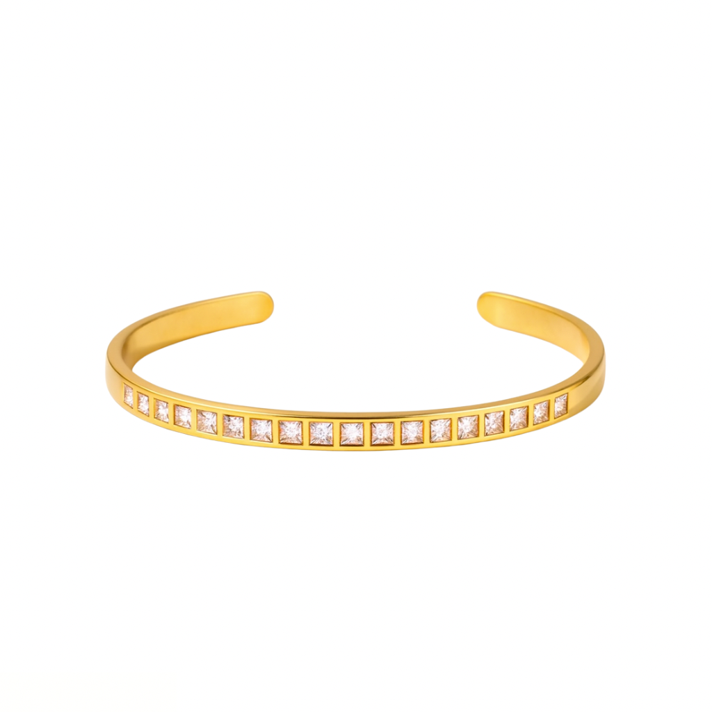 Goldener Armreif mit klaren Zirkonia-Steinen
